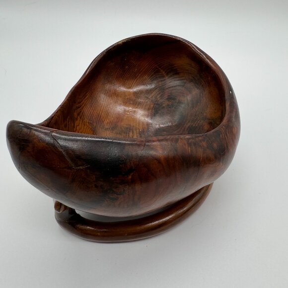Vintage 1989 Artisan made Wooden Bowl Unusual Decor Brown Signed Eclectic Boho - Picture 3 of 11